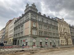 View from Vltavská station towards Bio Oko cinema in Prague