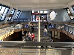 Vltavská metro station platform with train in Prague