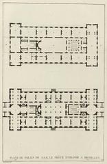 Engraving plate from 1827 depicting the plan of the Palace of the Prince of Orange in Brussels by Pierre-Jacques Goetghebuer