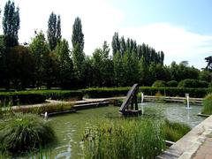 Italian Garden at Bucharest Botanical Garden with lush greenery and flowering plants
