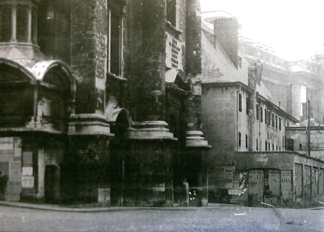 Entry porch of the Brussels Minim church with former convent in the background