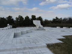 Aerial view of Devlet Mezarlığı State Cemetery with symmetrical design and green landscape