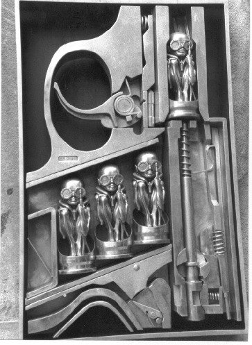 Sculpture named Birth Machine by H.R. Giger outside Museum H. R. Giger in Gruyères