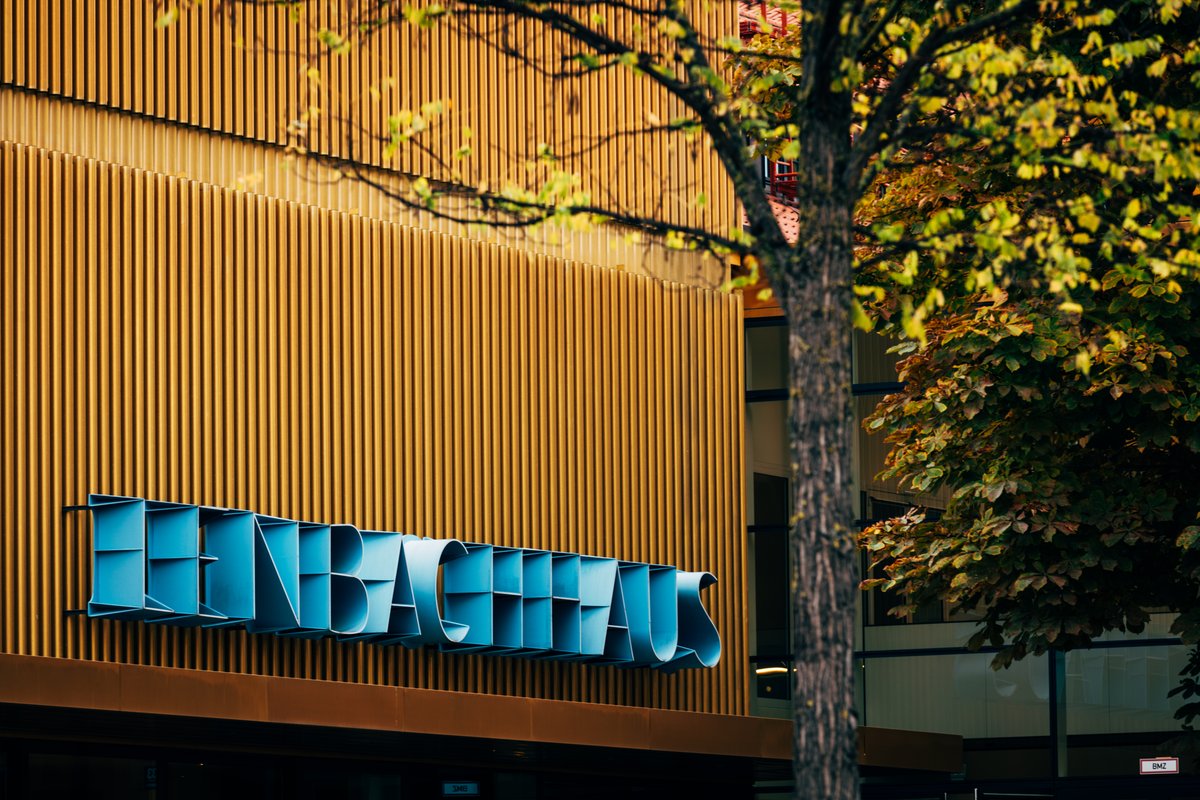 Schriftskulptur LENBACHHAUS by Thomas Demand above Lenbachhaus entrance in Munich