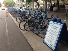 Temporary bike parking outside Providence Park for Portland Thorns soccer fans