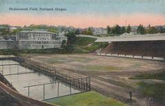 Multnomah Field vintage postcard showing the sports stadium and surrounding area