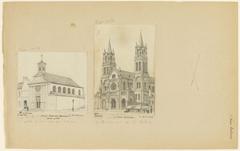Drawing of Saint-Ambroise and Saint-Ambroise Popincourt in Paris, demolished in 1868, by Léon Leymonnerye, Paris 1862