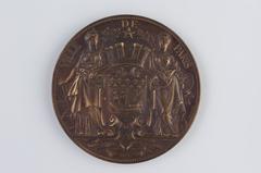Medal commemorating the inauguration of Eglise Saint-Ambroise on November 11, 1869, showing Paris city arms and church facade