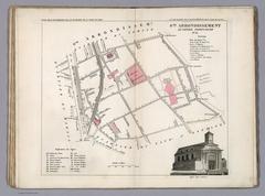 Hand colored engraved map of 8th Arrondissement, Quartier Popincourt in Paris showing streets, monuments and Church of Saint-Philippe du Roule