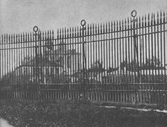 Fence of Moscow Triumphal Gate in Leningrad with ornamental ironwork