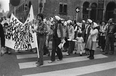 Silent procession demonstration by Argentine exiles from Ver. Co So Fam at Beursplein, Amsterdam, 1978