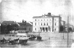 Theatre Square in Belgrade 1895 with historical buildings and horse-drawn carriages