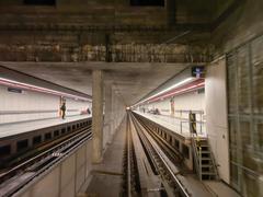 Budapest M3 metro station at Dózsa György út with train and platform