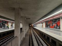Budapest Dózsa György út M3 metro station platform with trains and passengers