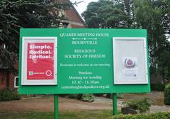 Signboard of Friends Meeting House, Listed Building No. 1076294, Linden Road, Bournville