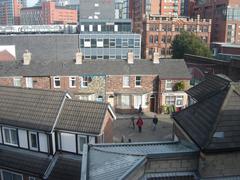 Outdoor set of Coronation Street British TV show viewed from Museum of Science and Industry Manchester