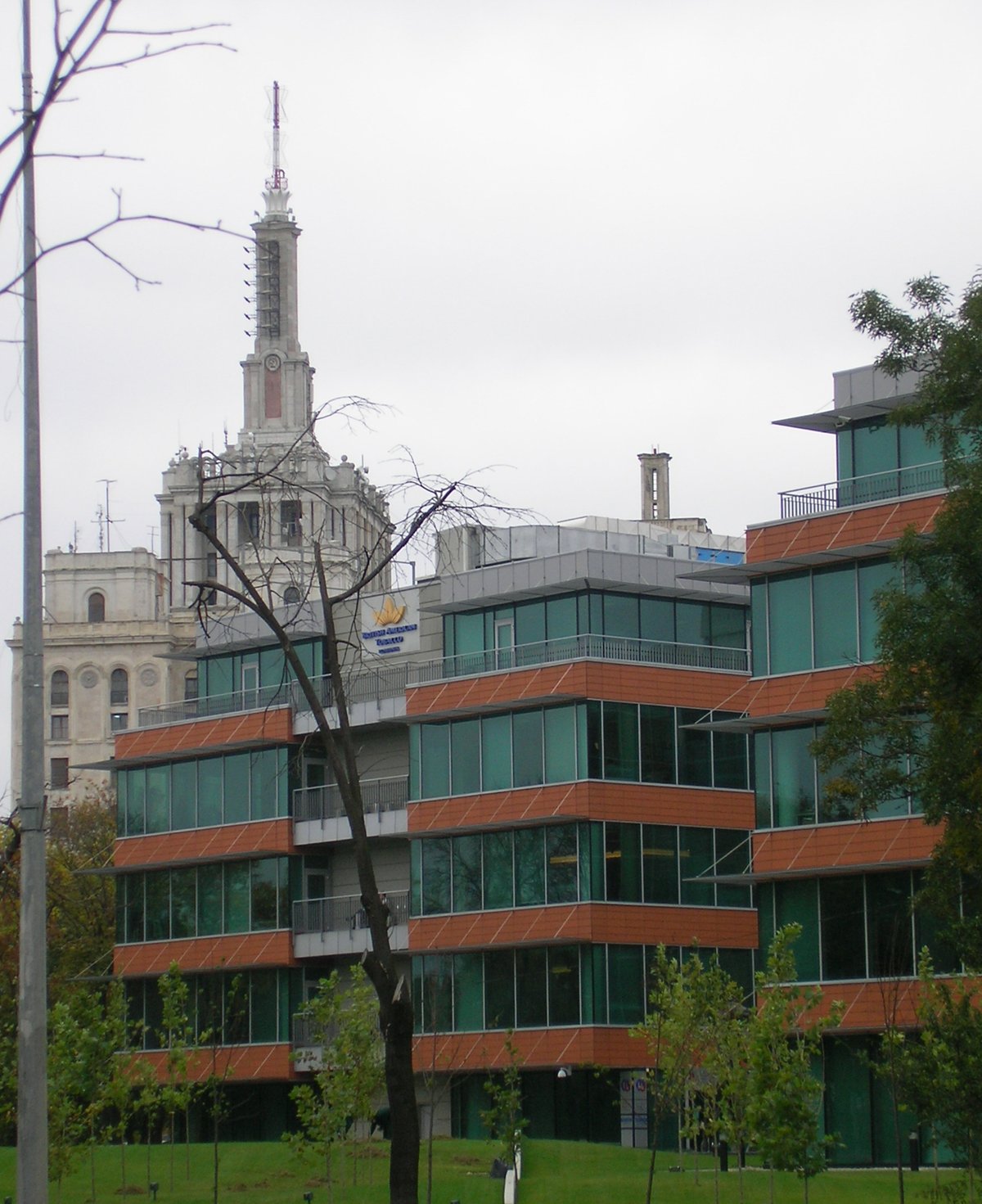 British American Tobacco branch building with Casa Presei Libere in the background in northern Bucharest
