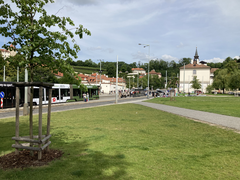 Malostranská metro station platform with passengers waiting