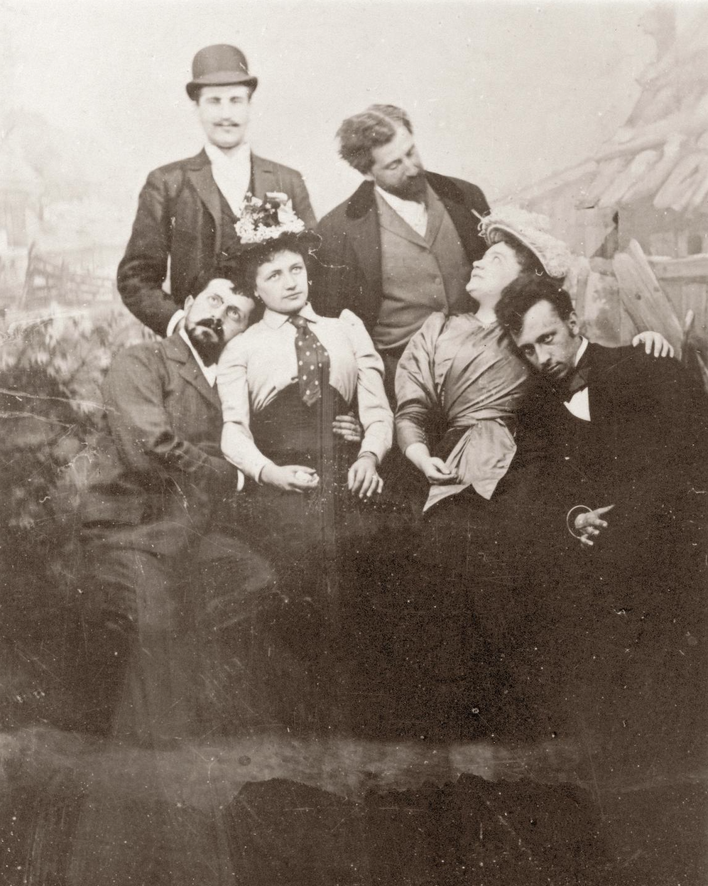 Fritz Mendl, Arthur Schnitzler, Richard Beer-Hofmann, Josefine Nebauer, Felix Salten and Julie Laska group photo in Vienna Prater 1892