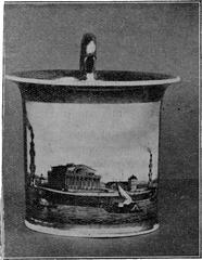 Large empire cup and saucer with the Old Saint Petersburg Stock Exchange in the background