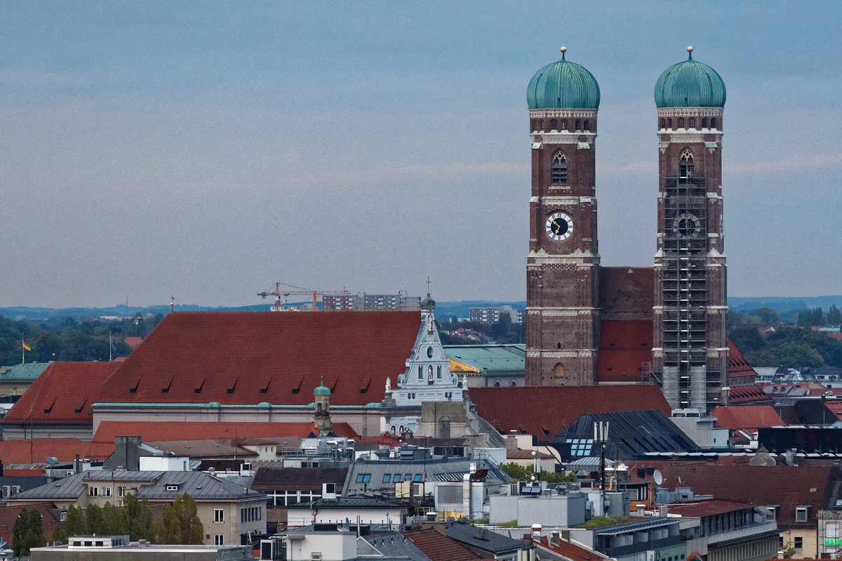 View of St. Michael's Church and Frauenkirche in Munich from the main tower of Paulskirche
