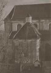 Historical view of Vilnia Piaski with the Church of the Assumption of the Blessed Virgin Mary and Franciscan monastery