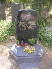Gravestone of motorcycle racer František Šťastný at Olšany Cemetery in Prague