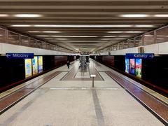 Warsaw Metro Wilanowska station platform with modern design and lighting
