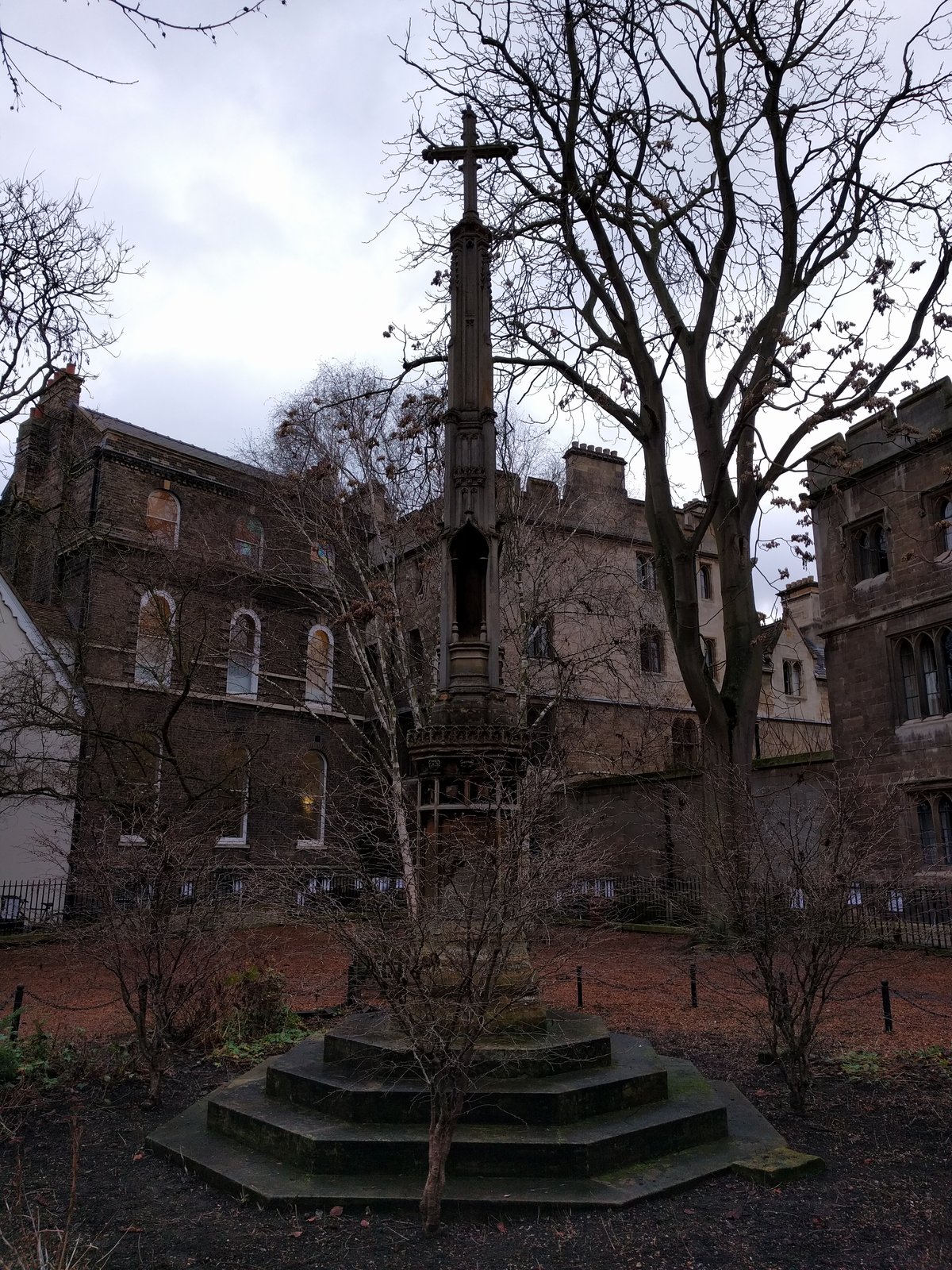 Cross in the graveyard of the destroyed Church of All Saints in Cambridge UK