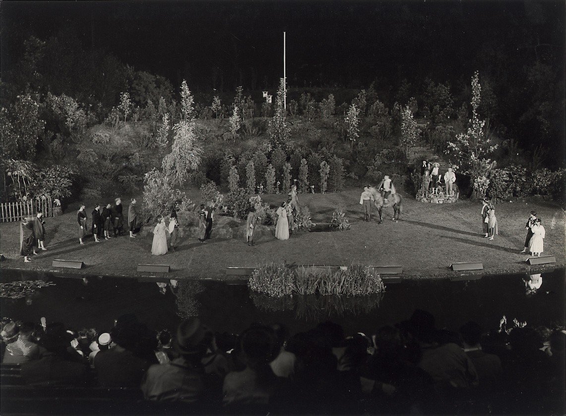 Outdoor theater performance of 'As You Like It' by the Young Vic at Openluchttheater in Bloemendaal, Netherlands, 1949