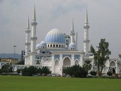 Front view of Sultan Ahmad I Mosque in Kuantan, Pahang, Malaysia with striking Islamic architecture