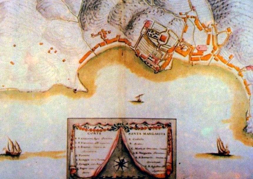 Historical map of Corte and Santa Margherita villages by Matteo Vinzoni from 1767