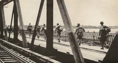 French troops crossing Long Bien Bridge in Hanoi, Vietnam in the 1950s