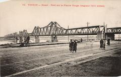 Historical Long Bien Bridge in Hanoi during French colonial period