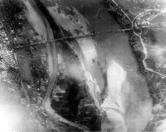 Aerial view of the destroyed Long Bien Bridge near Hanoi after laser-guided munitions attack in 1972