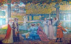 Woman reading a book on the grand staircase landing at Hotel Solvay in Brussels by Theo Van Rysselberghe