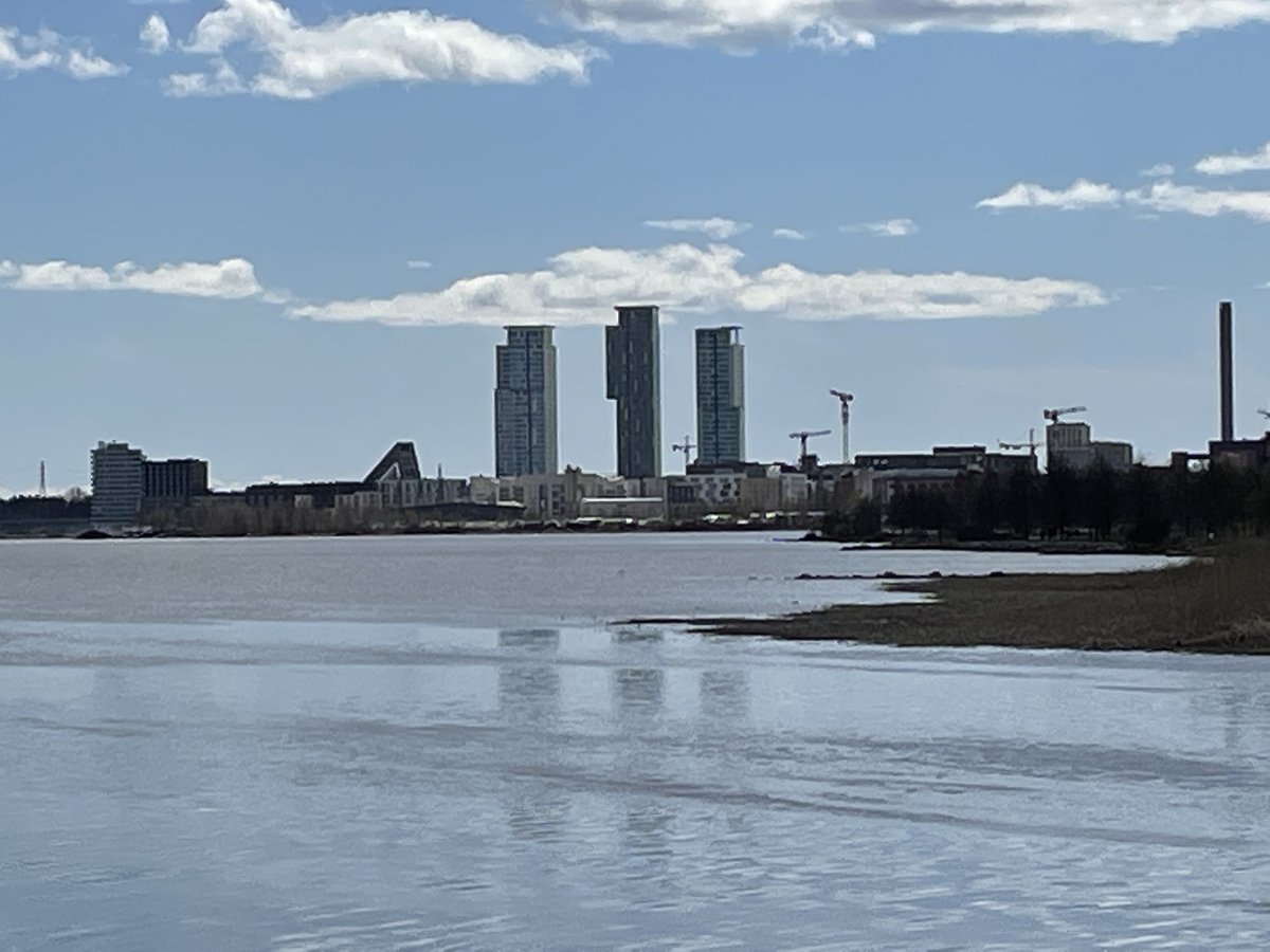 View of Kalasatama waterfront district seen from Vanhankaupunginkoski river
