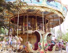 Colorful merry-go-round carousel in Boudewijnpark near Brugge Belgium
