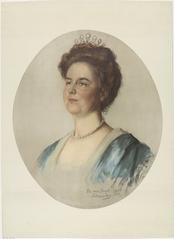 Portrait of Queen Wilhelmina of the Netherlands in an oval frame, chromolithograph from 1915