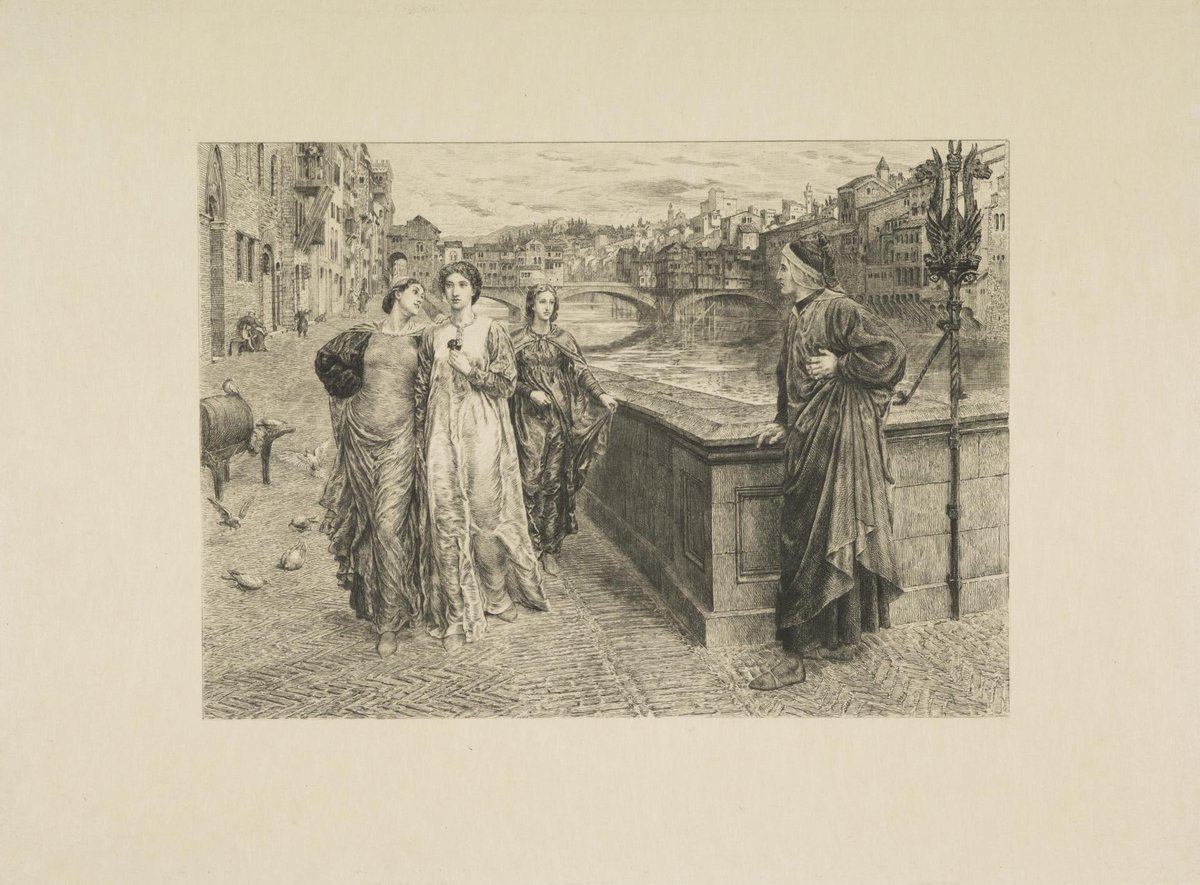 Dante Alighieri and Beatrice Portinari illustrated in a historical artistic style