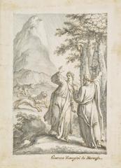 Illustration of Dante and Virgil meeting in the woods by Gaetano Zompini