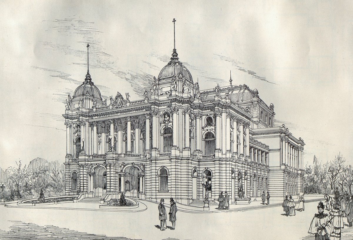 Old photograph of the new National Theater building in Zagreb in 1896