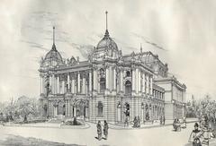 Old photograph of the new National Theater building in Zagreb in 1896