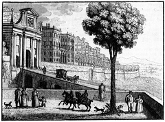 Porta San Giacomo engraving in Bergamo from 1843