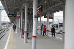 Shosse Entuziastov station on the Moscow Central Circle (MCC) with modern railway platform and tracks