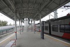 Shosse Entuziastov station of Moscow Central Circle MCC with trains and tracks