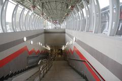 View of Belokamennaya station on the Moscow Central Circle line showing train and platform