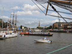 Bristol harbour festival with colorful boats and crowd