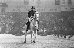 Two riders from Spanish Riding School of Vienna performing at Jumping Amsterdam event in RAI in 1970