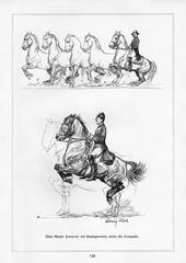 Black and white artwork titled Die Croupade depicting military scenes